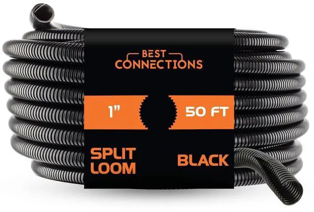Main image of (1" x 50 ft) Split Wire Loom Flex-Guard Convoluted Tubing Protective Split Cable Sleeves for Automotive Home Industrial Electrical Wires Chemical Resistant Conduit Black