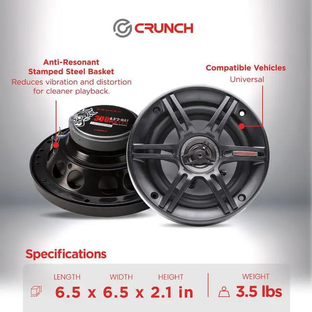 Alt view image 4 of 7 - 6.5 Inch 3 Way Full Range Car Audio Speakers, 300 Watt Max, 2 Pair | 4 Speaker Set with 1-Inch Tweeters and Spade Terminal Connectors for Car and Truck Stereo Sound Systems