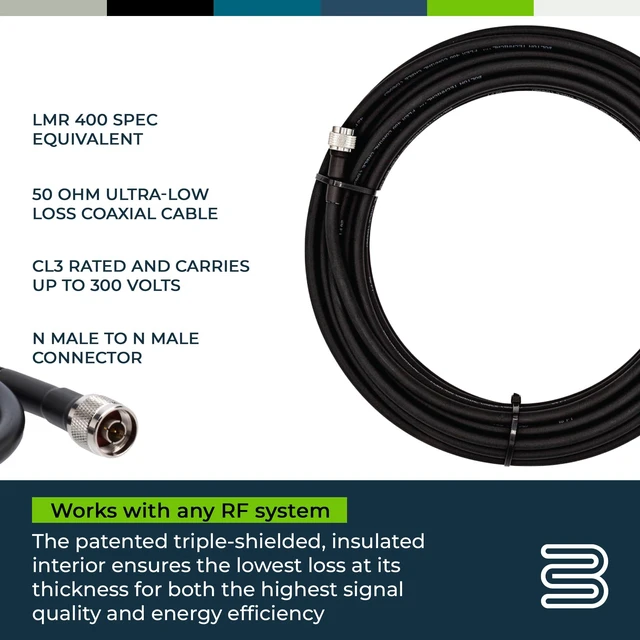 Alt view image 3 of 7 - Bolton400 Coaxial Cable 60ft Black, N Male to N Male - LMR®400 Equivalent Heavy-Duty Ultra-Low-Loss 50-Ohm Design for Signal Boosters, Antennas and Networking Equipment in Residential & Commercial