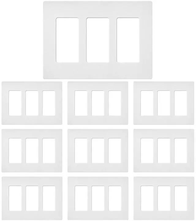Main image of 10 Pack 3-Gang Wall Plate Cover, Triple Gang Rectangular Frame for Switches, Outlets or Low Voltage Inserts, White