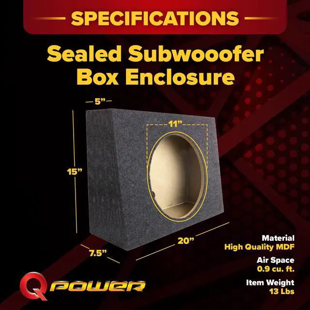 Alt view image 3 of 7 - 12-Inch Sealed Slim Shallow Truck Subwooofer Box Enclosure | TW12-SINGLE