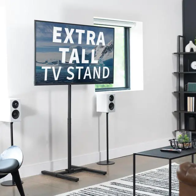 Alt view image 2 of 7 - TV Floor Stand for 13 to 50 inch Screens up to 44 lbs, LCD LED OLED 4K Smart Flat, Curved Monitor Panels, Max VESA 200x200, Extra Tall Pole for Treadmills and Ellipticals, Black, STAND-TV17