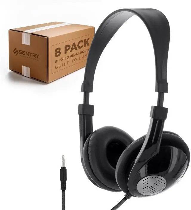 Main image of Bulk Rugged School Headphones, Durable for Kids, Students, Teachers, Classrooms, 3.5mm or USB-C Jack Options, Optional Boom Mic for Online Learning (8 Count - 3.5mm with Inline Mic, 8, Count)