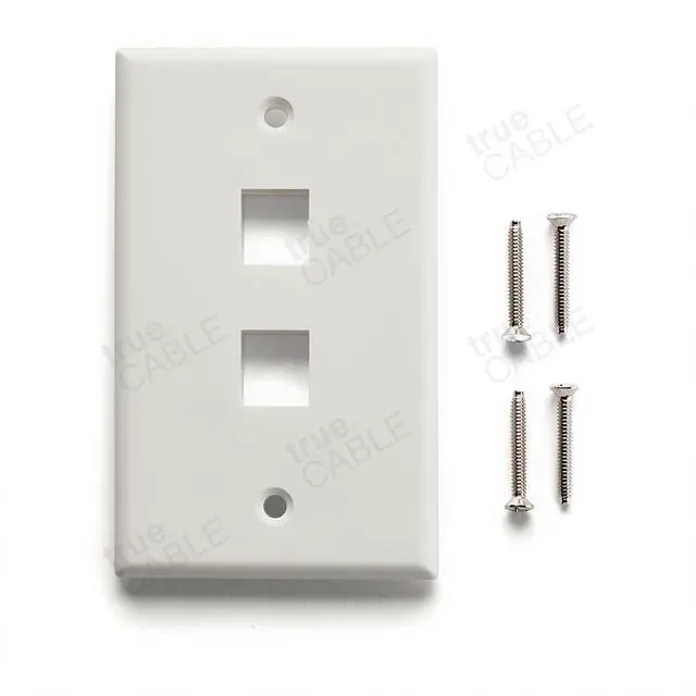 Alt view image 4 of 7 - trueCABLE 2 Port Single Gang Keystone Wall Plate, UL Listed, Low Profile Design, Universally Compatible with Modular Ethernet, A/V, Coaxial, and Optical Fiber Keystones, 10 Pack, Matte White