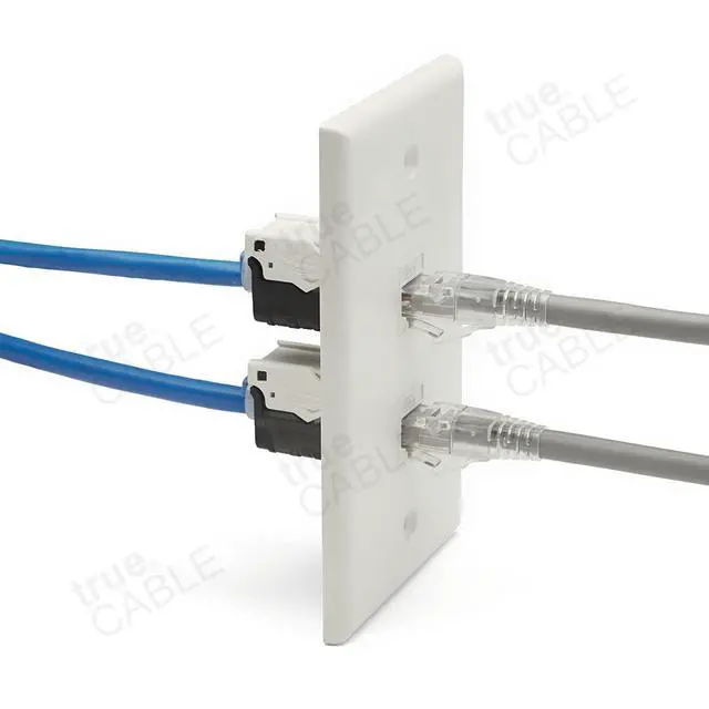 Alt view image 6 of 7 - trueCABLE 2 Port Single Gang Keystone Wall Plate, UL Listed, Low Profile Design, Universally Compatible with Modular Ethernet, A/V, Coaxial, and Optical Fiber Keystones, 10 Pack, Matte White