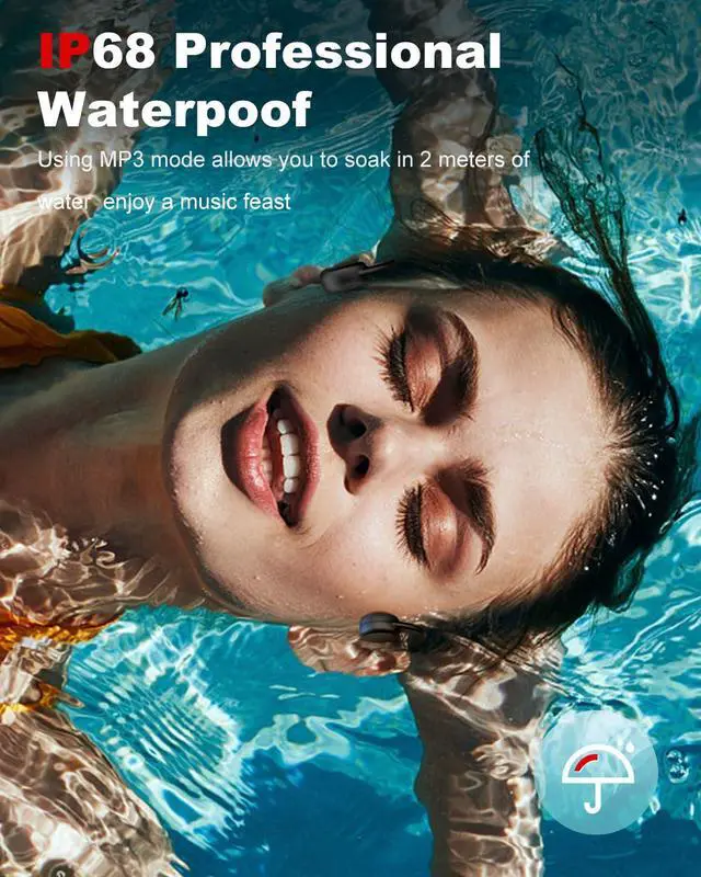 Alt view image 2 of 6 - Bone Conduction Headphones with Built-in MP3 32GB Sports Headset, IP68 Waterproof, Bluetooth 5.3 Open-Ear Earphones for Swimming, Running, Cycling & Driving, Mic Included