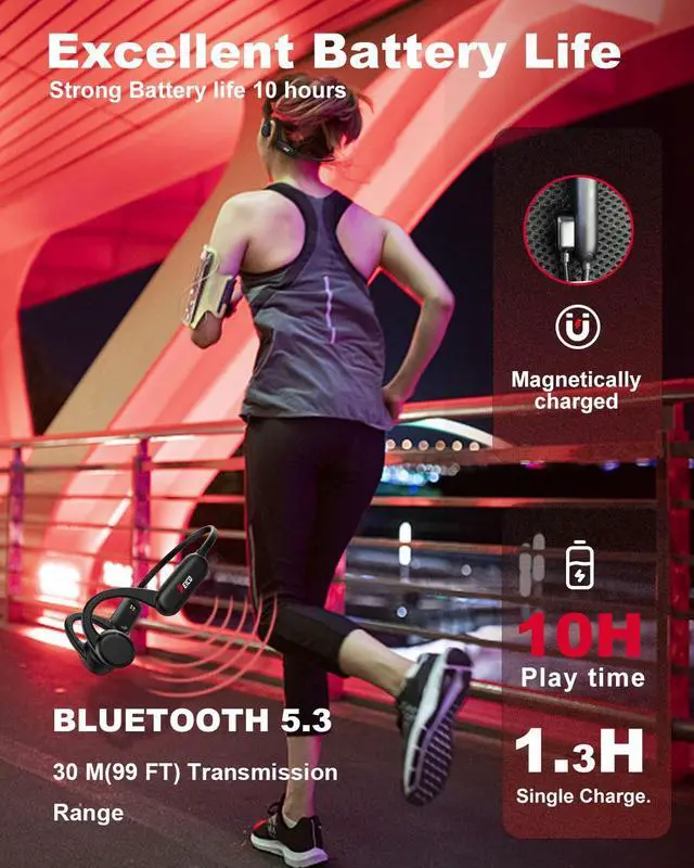 Alt view image 4 of 6 - Bone Conduction Headphones with Built-in MP3 32GB Sports Headset, IP68 Waterproof, Bluetooth 5.3 Open-Ear Earphones for Swimming, Running, Cycling & Driving, Mic Included