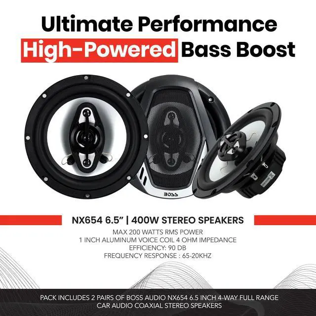 Alt view image 2 of 7 - 6.5" Full Range Car Audio Coaxial Speaker, 2 Pairs | 400 Watt 4 Way 4 Ohm Car Stereo Audio Accessory Set with Mylar Dome Tweeters