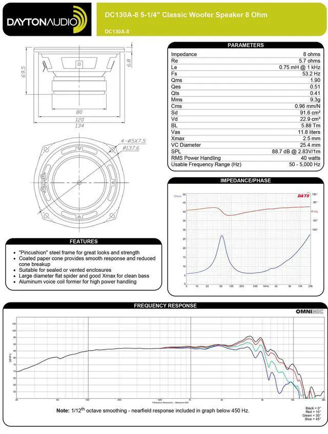 Alt view image 4 of 4 - DC130A-8 5-1/4" Classic Woofer Speaker