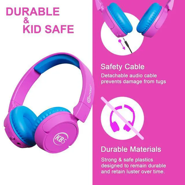 Alt view image 5 of 7 - KB-5 Kids Headphones - Over The Ear Foldable Bluetooth Wireless Headphone for Kids - 85dB with Volume Limited - Toddler Headphones for Boys and Girls (Pink + Blue)