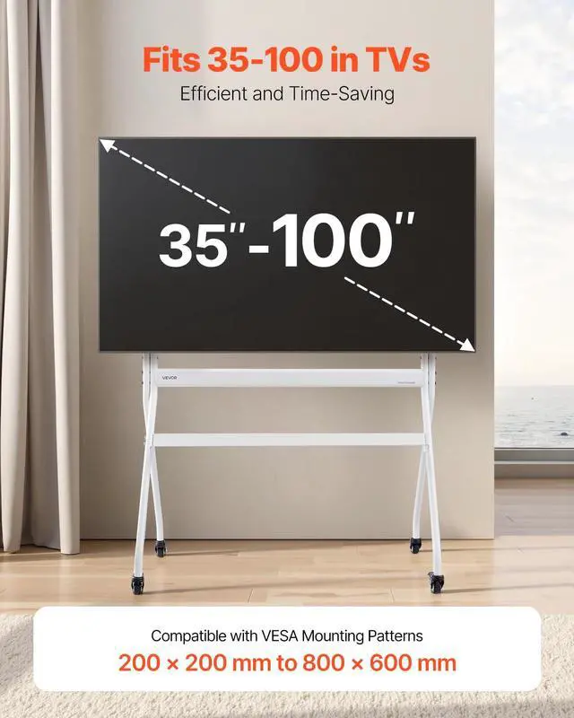 Alt view image 2 of 7 - Rolling TV Stand, Mobile TV Cart for 35-100 Inch LED/LCD/OLED Flat/Curved TVs, Portable Monitor Stand with Wheels Hold up to 198 lbs for Living Room, Bedroom, Office, Outdoor, Max VESA 800x600mm