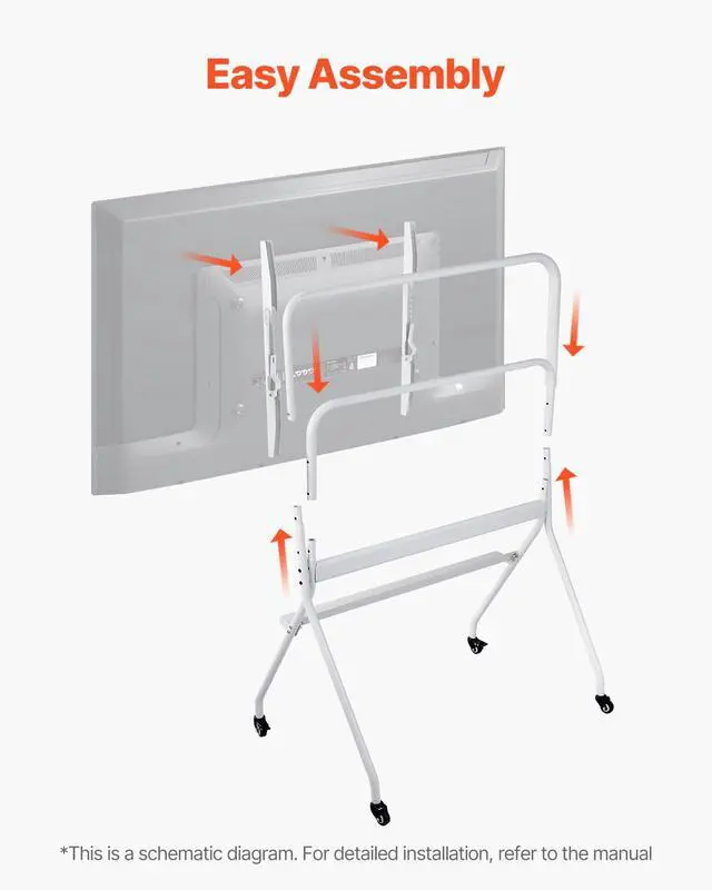 Alt view image 6 of 7 - Rolling TV Stand, Mobile TV Cart for 35-100 Inch LED/LCD/OLED Flat/Curved TVs, Portable Monitor Stand with Wheels Hold up to 198 lbs for Living Room, Bedroom, Office, Outdoor, Max VESA 800x600mm