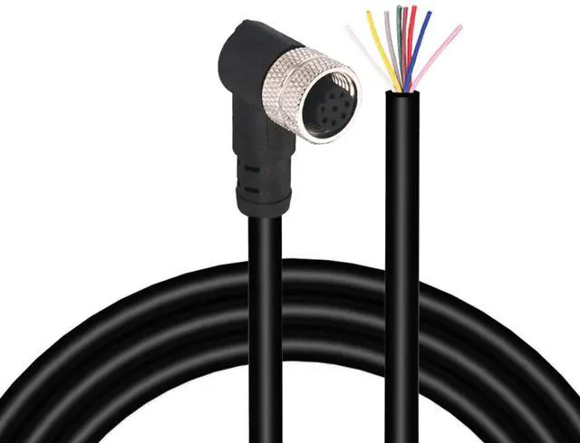 Main image of M12 Female 8 Pin Right Angle Aviation Link Cable 6.5Ft/2M | For industrial automation control, fieldbus module, device network