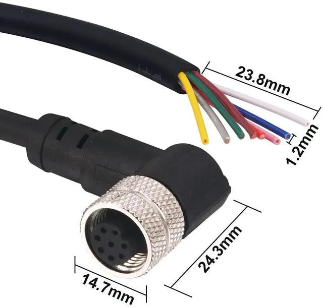 Alt view image 3 of 6 - M12 Female 8 Pin Right Angle Aviation Link Cable 6.5Ft/2M | For industrial automation control, fieldbus module, device network
