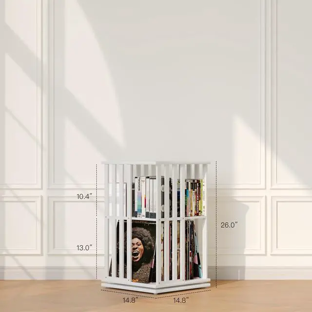 Alt view image 3 of 7 - 360° Rotating Bamboo CD/DVD Shelf - 6-Tier Space-Saving Media Storage Cabinet for Movies, Organizer with Super Compact Design (White, 2 Tier)