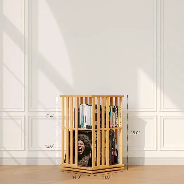 Alt view image 3 of 7 - 360° Rotating Bamboo CD/DVD Shelf - 6-Tier Space-Saving Media Storage Cabinet for Movies, Organizer with Super Compact Design (Nature, 2 Tier)