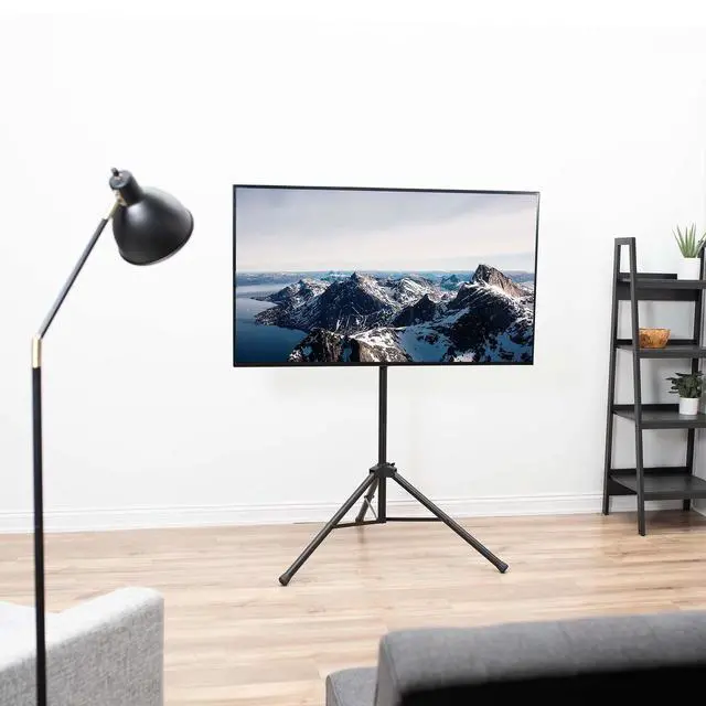 Alt view image 2 of 7 - Tripod 37 to 75 inch LCD LED Flat Screen TV Display Floor Stand, Portable Height Adjustable Mount, Black, STAND-TV75T