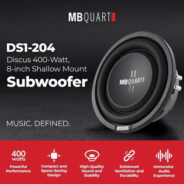 Alt view image 2 of 7 - 8 Inch 400 Watt MAX 200 Watt RMS 4 Ohm Dual Voice Coil, Shallow Slim Subwoofer for Car Audio Sound System, Single Speaker - DS1-204