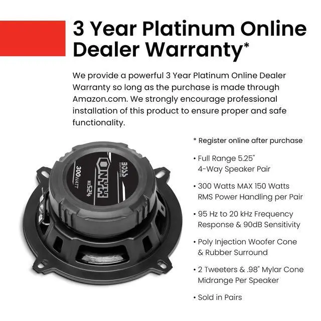 Alt view image 3 of 5 - NX524 Onyx Series 5.25 Inch Car Door Speakers - 300 Watts (per Pair), Coaxial, 4 Way, Full Range, 4 Ohms, Sold in Pairs, Bocinas para Carro