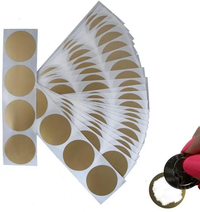 Main image of 1.25 in Gold Round Scratch-Off Stickers, 100 Pack | Ideal for gender reveals, business campaigns, teacher rewards, wedding favors, baby cards, or invitations for events