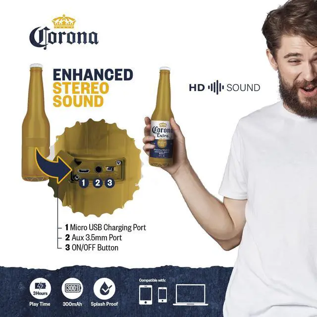 Alt view image 4 of 7 - Beer Bottle Bluetooth Speaker Portable Wireless Stereo 30FT Range Sound System with Bluetooth + AUX Support, 3 Hour Playtime, Travel-Friendly Audio for Outdoor & Indoor Activities