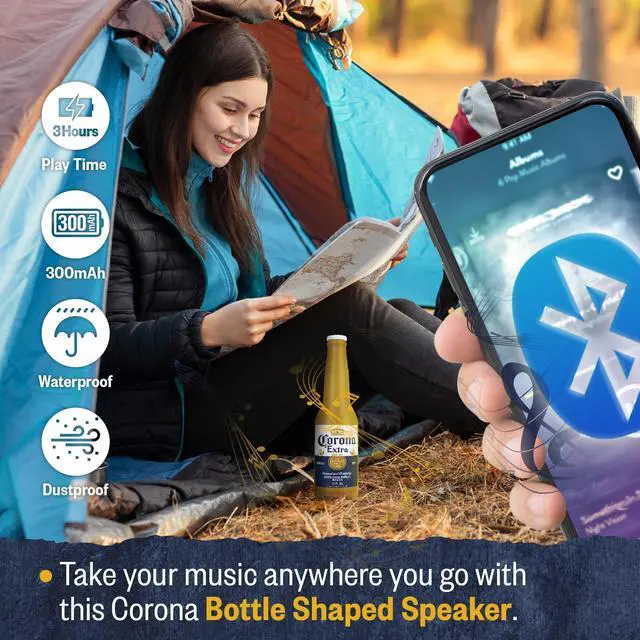 Alt view image 6 of 7 - Beer Bottle Bluetooth Speaker Portable Wireless Stereo 30FT Range Sound System with Bluetooth + AUX Support, 3 Hour Playtime, Travel-Friendly Audio for Outdoor & Indoor Activities