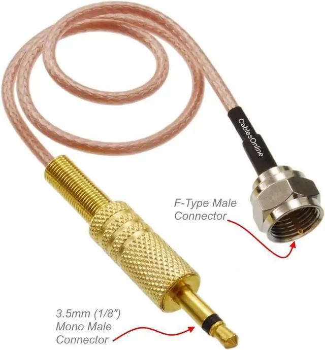 Alt view image 2 of 4 - F-Type Male to 3.5mm (1/8") TS Male 50-Ohm RG316 Coax Low Loss Jumper Cable (10-feet)