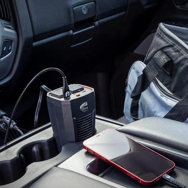 Alt view image 2 of 2 - 120 Watt Cupholder Inverter with Dual AC Outlets DC to AC Car Inverter 12v to 110v CMN120C