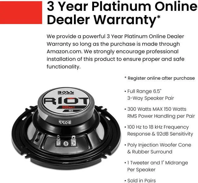 Alt view image 3 of 5 - R63 Riot Series 6.5 Inch Car Door Speakers - 300 Watts (per Pair), 3 Way, Full Range, Sold in Pairs, Bocinas para Carro
