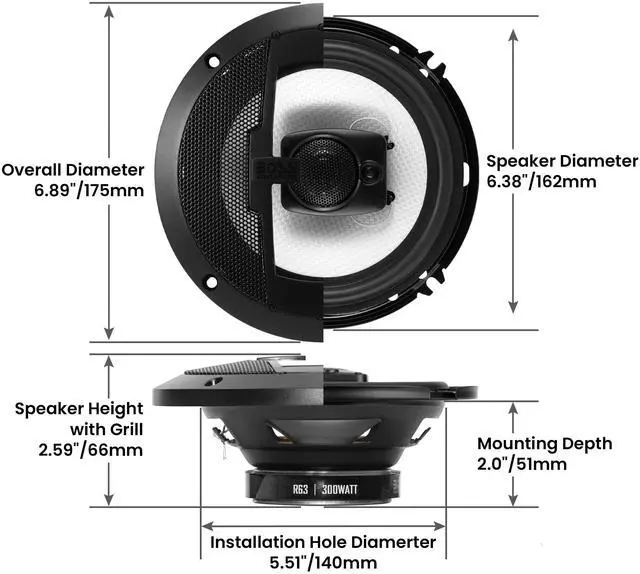 Alt view image 4 of 5 - R63 Riot Series 6.5 Inch Car Door Speakers - 300 Watts (per Pair), 3 Way, Full Range, Sold in Pairs, Bocinas para Carro