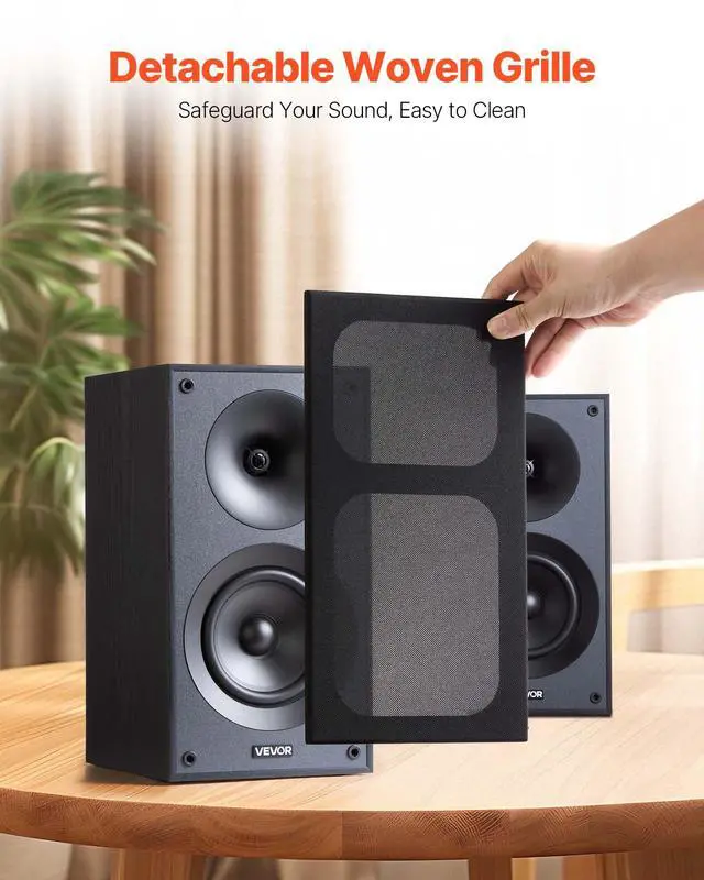 Alt view image 4 of 7 - Passive Bookshelf Speaker, 300W, Book Shelf Stereo Speakers with 5.25-Inch Woofer and 1-Inch Tweeter, Detachable Grille, 65Hz-20KHz Frequency Response, Wooden Enclosure,for Home Theater (1 Pair)