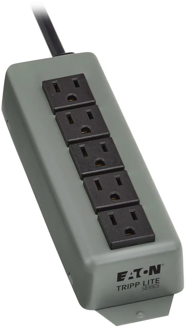 Main image of Eaton Series 5-Outlet Heavy Duty Power Strip, Metal, Mountable (Wall Mount & Under Desk) 15ft Extension Cord, 15A Circuit Breaker, Industrial Garage Shop Work Bench Applications (602-15)