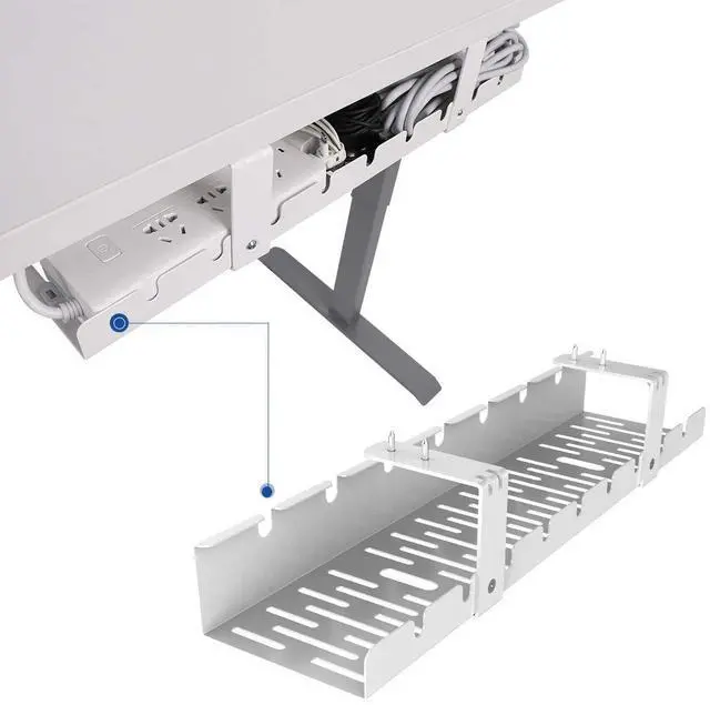 Main image of Under Desk Cable Management Tray, Metal Raceway Wires Cable Tidy Organizer Office and Home Cable Tray Use for Standing Desk (White)