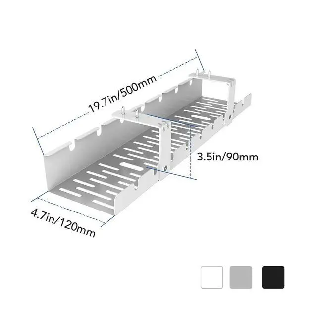 Alt view image 3 of 7 - Under Desk Cable Management Tray, Metal Raceway Wires Cable Tidy Organizer Office and Home Cable Tray Use for Standing Desk (White)