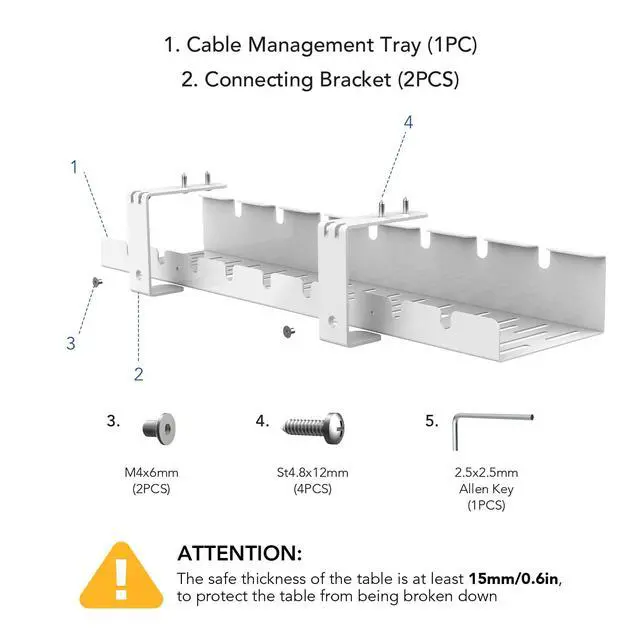Alt view image 4 of 7 - Under Desk Cable Management Tray, Metal Raceway Wires Cable Tidy Organizer Office and Home Cable Tray Use for Standing Desk (White)