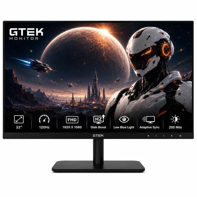 Alt view image 2 of 7 - 22 Inch Gaming Monitor, FHD 1080P 120Hz VA Panel, 1ms MPRT, FreeSync/G-Sync Compatible, HDMI VGA Audio-in, Eye Care, Ultra-Slim Flat Screen for Gaming & Office