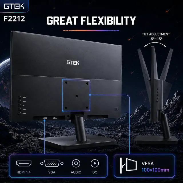 Alt view image 5 of 7 - 22 Inch Gaming Monitor, FHD 1080P 120Hz VA Panel, 1ms MPRT, FreeSync/G-Sync Compatible, HDMI VGA Audio-in, Eye Care, Ultra-Slim Flat Screen for Gaming & Office