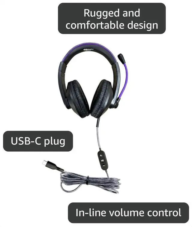 Alt view image 3 of 7 - SmartTrek Deluxe OverEar Headset, SteelReinforced Gooseneck Mic, inLine Volume Control, Leatherette Cushions (1, USB-C)