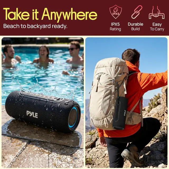 Alt view image 4 of 7 - Portable Bluetooth Speaker - IPX5 Waterproof, Multi-Color LED, TWS Stereo Pairing, USB/AUX/FM, 20W Peak Power, 5H Battery, Built-In Mic, Shockproof ABS Design - Outdoor, Travel, Home