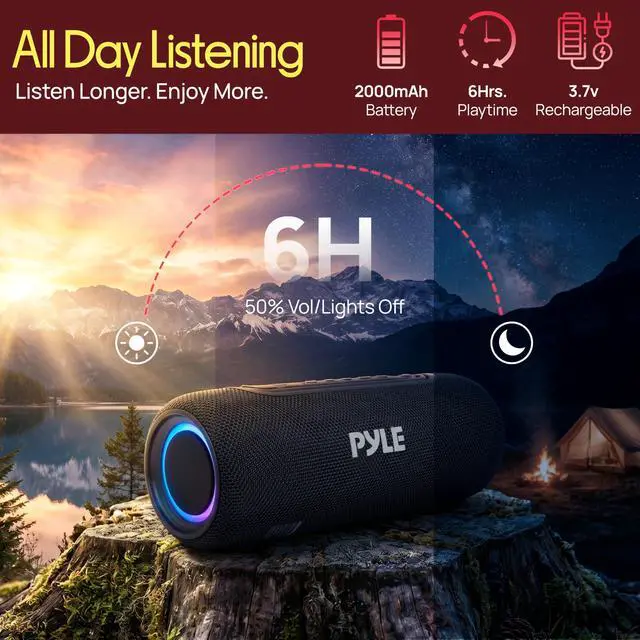 Alt view image 5 of 7 - Portable Bluetooth Speaker - IPX5 Waterproof, Multi-Color LED, TWS Stereo Pairing, USB/AUX/FM, 20W Peak Power, 5H Battery, Built-In Mic, Shockproof ABS Design - Outdoor, Travel, Home