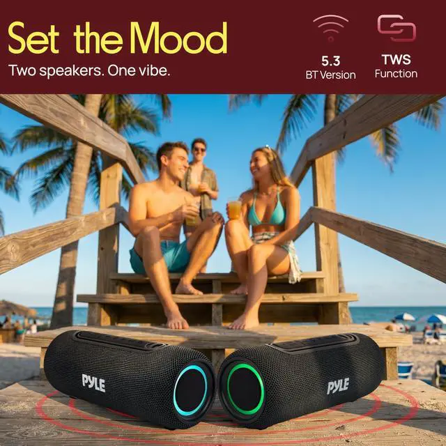 Alt view image 6 of 7 - Portable Bluetooth Speaker - IPX5 Waterproof, Multi-Color LED, TWS Stereo Pairing, USB/AUX/FM, 20W Peak Power, 5H Battery, Built-In Mic, Shockproof ABS Design - Outdoor, Travel, Home