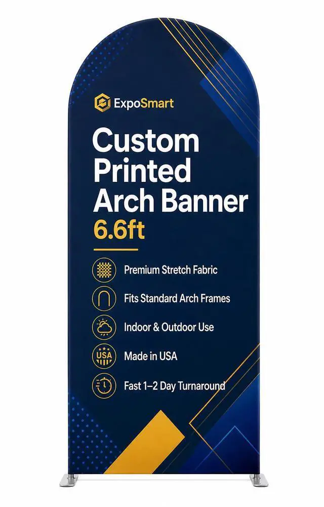Main image of Custom Arch Cover Backdrop Stretch Polyester Full Color Custom Banner Print for Metal and Wooden Frames (6.6ft)
