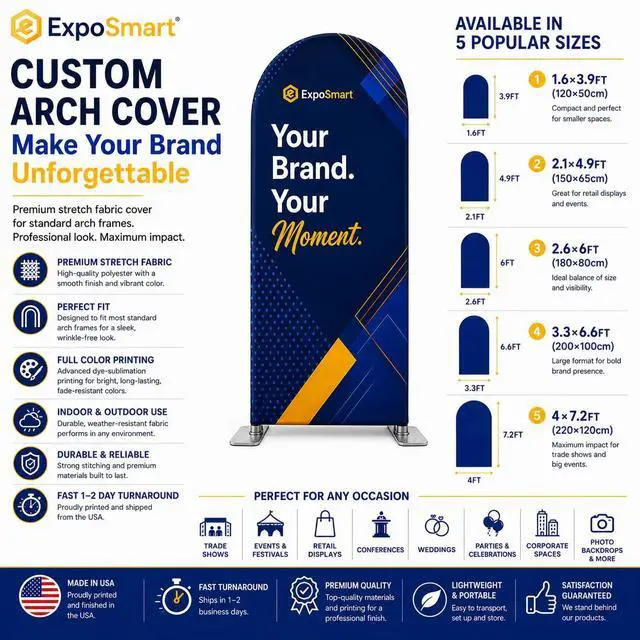Alt view image 2 of 7 - Custom Arch Cover Backdrop Stretch Polyester Full Color Custom Banner Print for Metal and Wooden Frames (6.6ft)