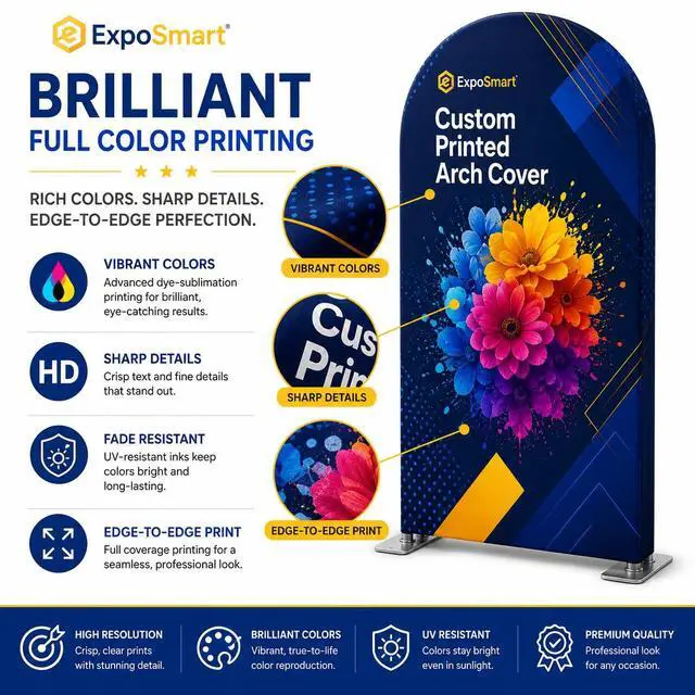 Alt view image 3 of 7 - Custom Arch Cover Backdrop Stretch Polyester Full Color Custom Banner Print for Metal and Wooden Frames (6.6ft)