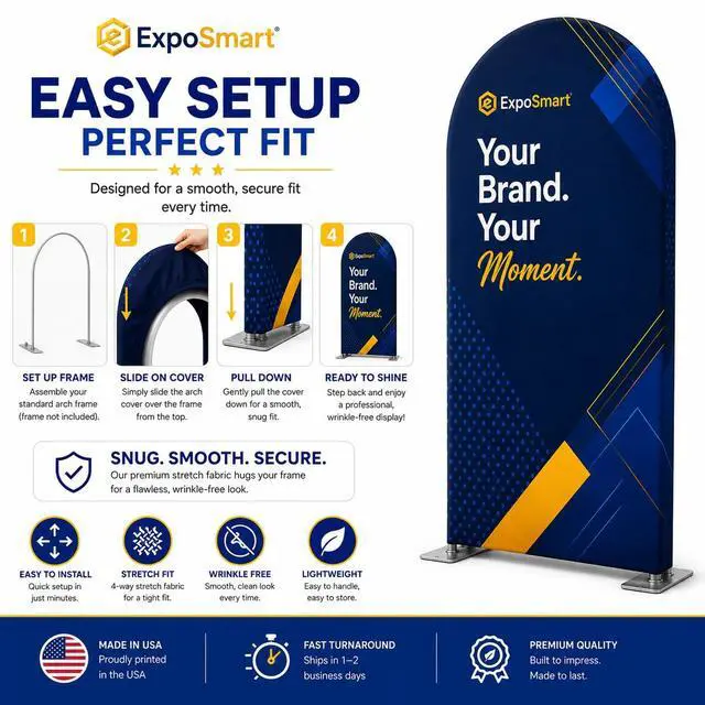 Alt view image 4 of 7 - Custom Arch Cover Backdrop Stretch Polyester Full Color Custom Banner Print for Metal and Wooden Frames (6.6ft)