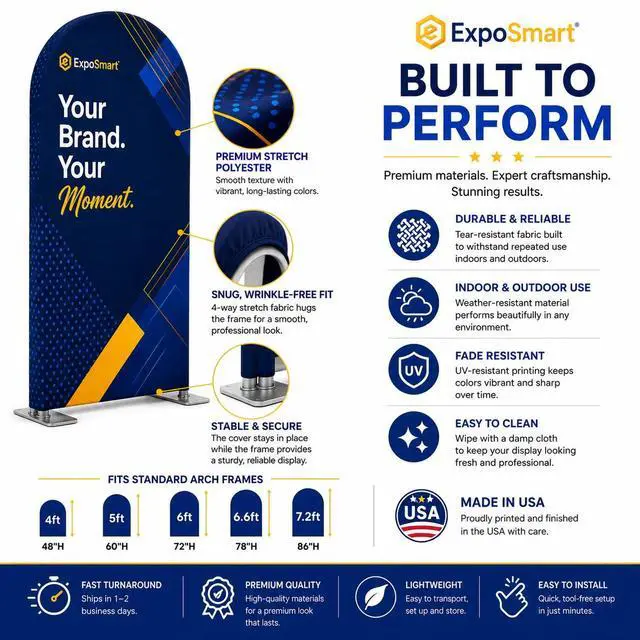 Alt view image 5 of 7 - Custom Arch Cover Backdrop Stretch Polyester Full Color Custom Banner Print for Metal and Wooden Frames (6.6ft)