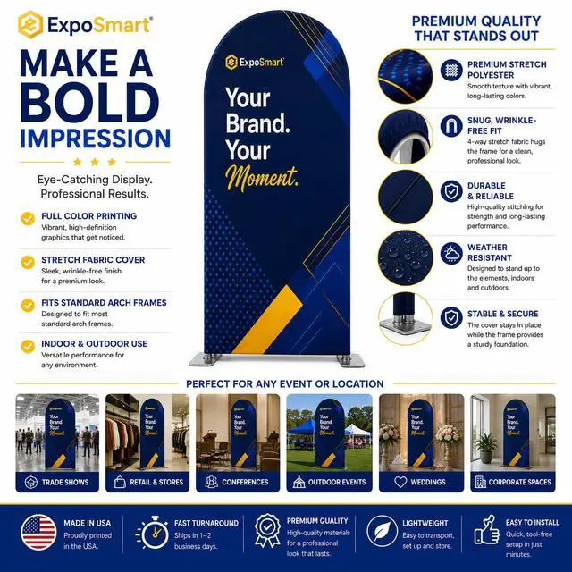 Alt view image 6 of 7 - Custom Arch Cover Backdrop Stretch Polyester Full Color Custom Banner Print for Metal and Wooden Frames (6.6ft)