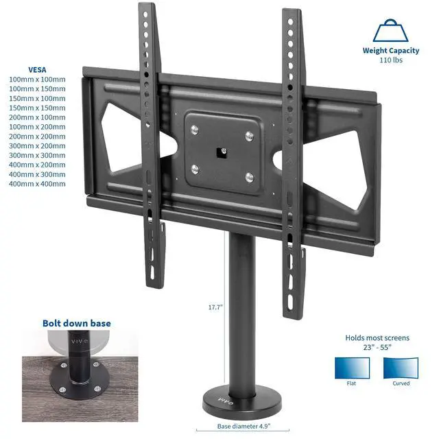 Alt view image 2 of 7 - Swivel Bolt-Down TV Stand for 32 to 55 inch Screens, Desktop VESA Mount, Sturdy Tabletop TV Display STAND-TV00M4