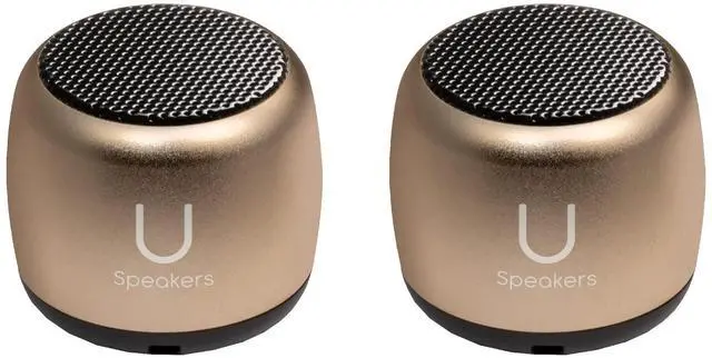 Main image of U Speakers Micro Bluetooth Computer Speaker 2-Pack Bundle with Matching Speaker, Built-in Mic & Selfie Remote Control, for Workspace, Desktop, Laptop, Mobile, Tablet, PC - Gold