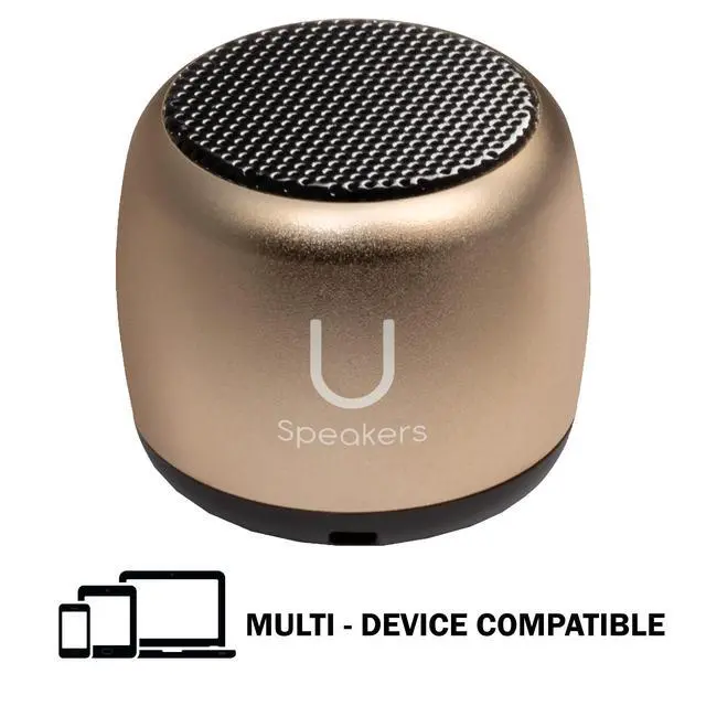 Alt view image 2 of 6 - U Speakers Micro Bluetooth Computer Speaker 2-Pack Bundle with Matching Speaker, Built-in Mic & Selfie Remote Control, for Workspace, Desktop, Laptop, Mobile, Tablet, PC - Gold